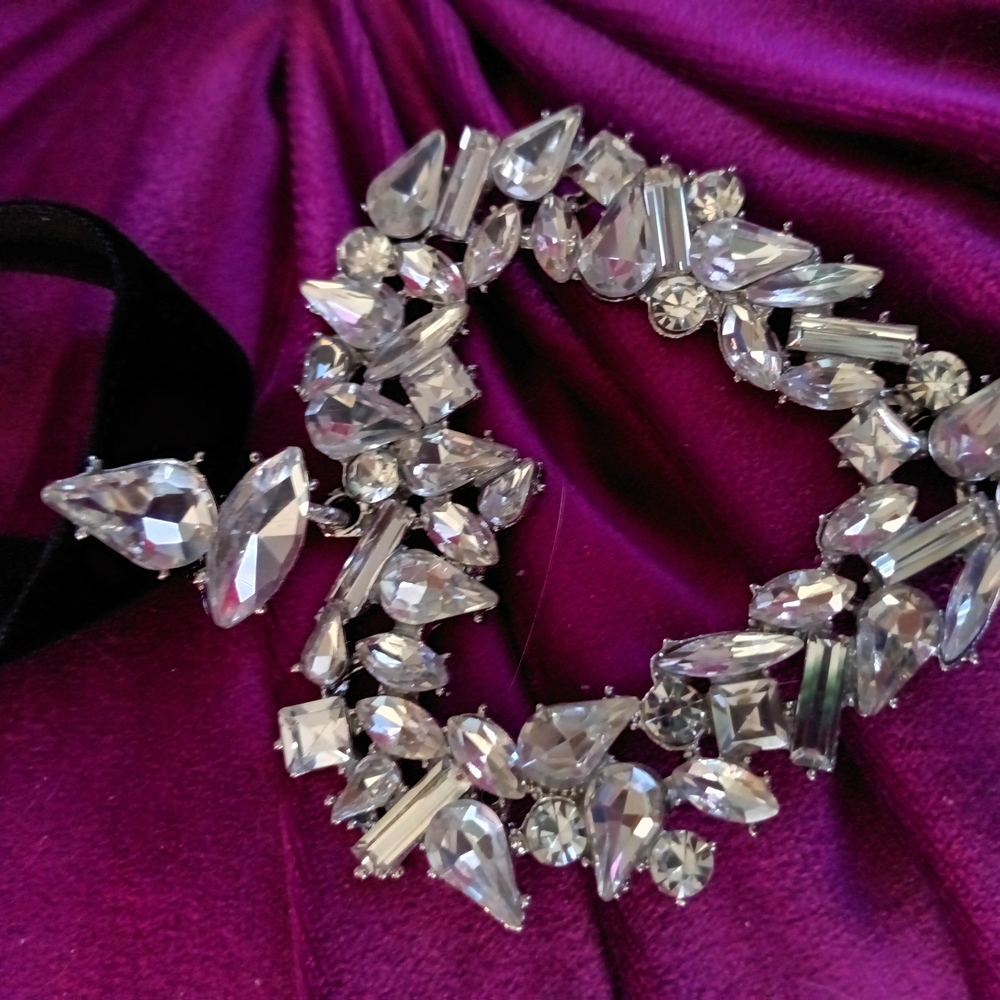 Sparkling Large Heart Crystal Statement Necklace On Black Velvet